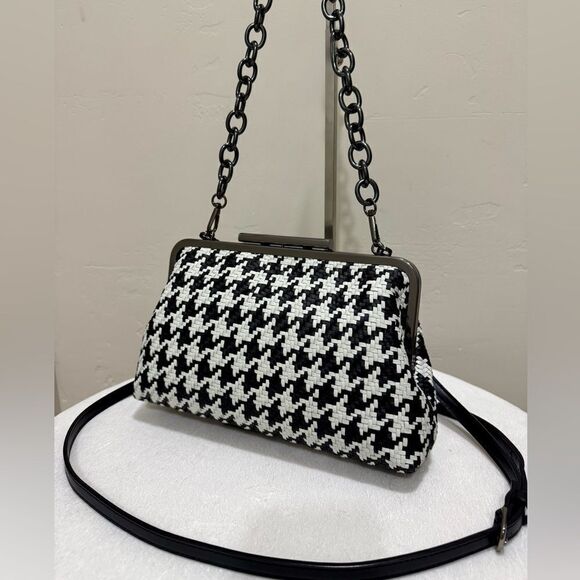 Houndstooth Woven Lambskin Push Lock Clutch/Shoulder Bag/Crossbody/Evening Bag - Picture 7 of 16